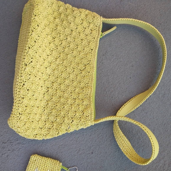 Bohemian Vintage Rayon Woven Embroidered Handbag/wallet set Liz Claiborne Green - Picture 6 of 7